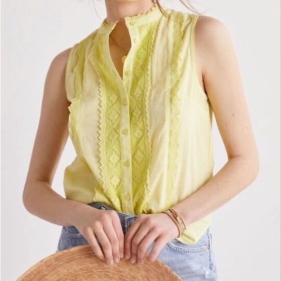 Anthropologie lace neon yellow button down tank xs - Picture 1 of 6